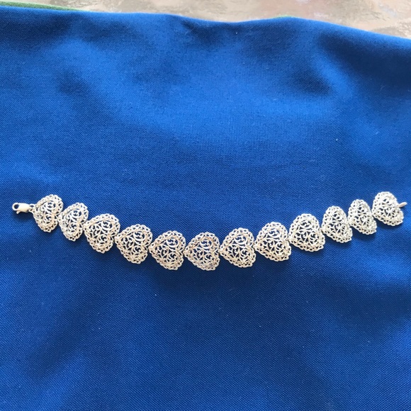 Bolivian Signed SA 925 Vintage Sterling Silver Heart Bracelet - Picture 1 of 12